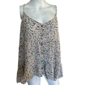Wild Jasmine Floral Print Women's 3XL Tank Top Layered Ruffle Boho